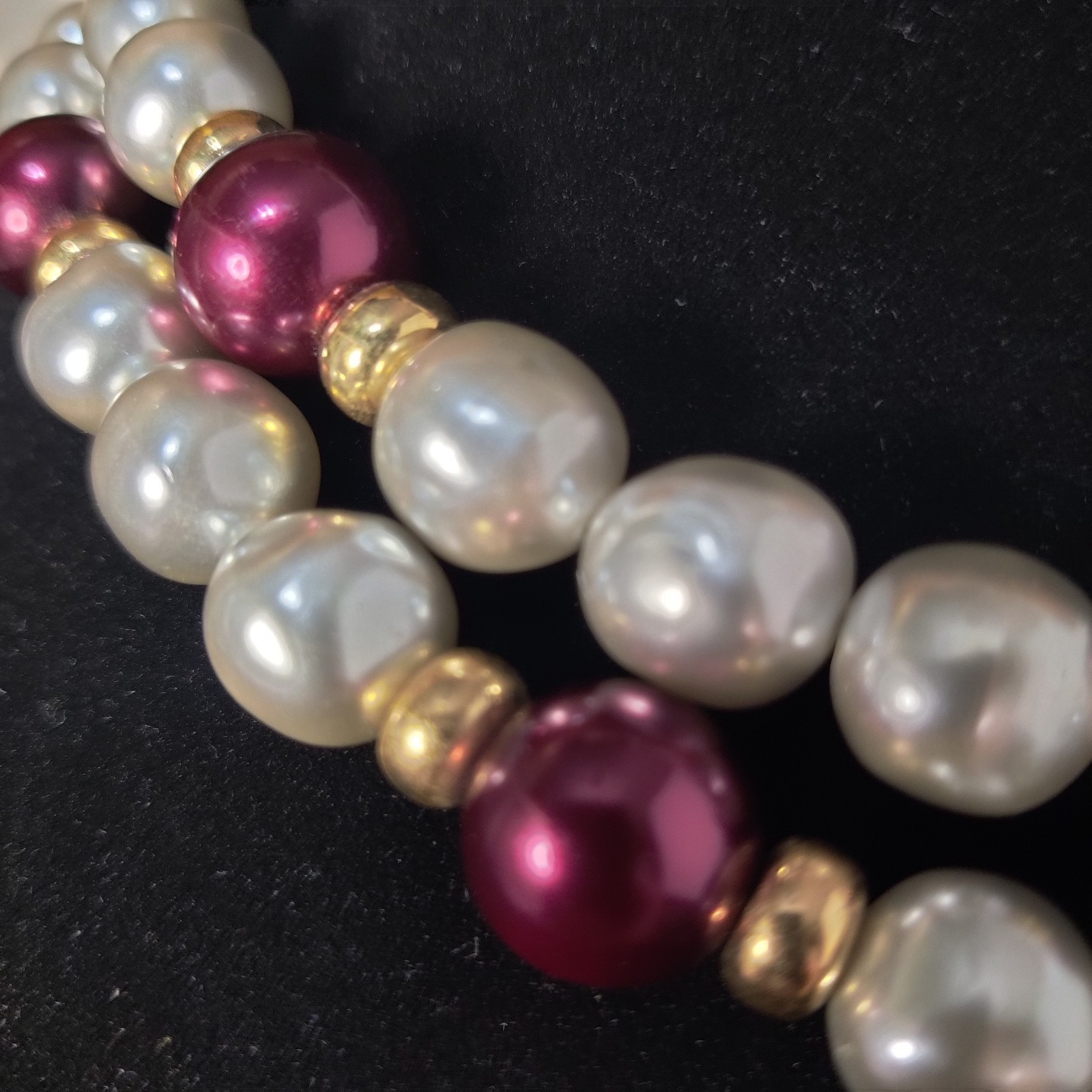 Signed Napier Double Strand Simulated Pearl Pink Glass Bead Necklace Box Clasp