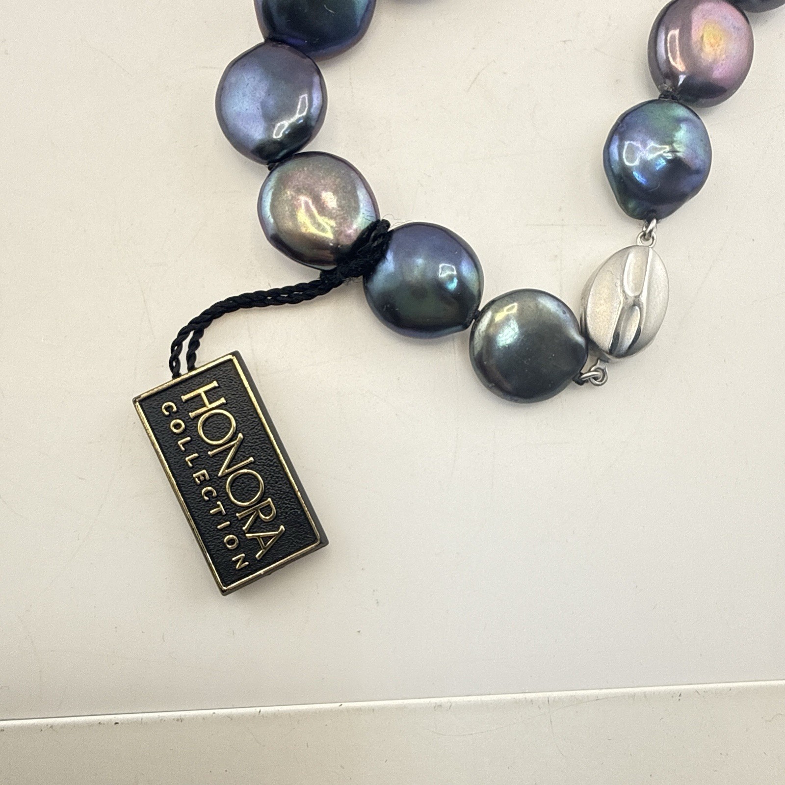 Honora Pearl Necklace Oil Slick Peacock Blue Purple Coin 36″ Chunky Modern