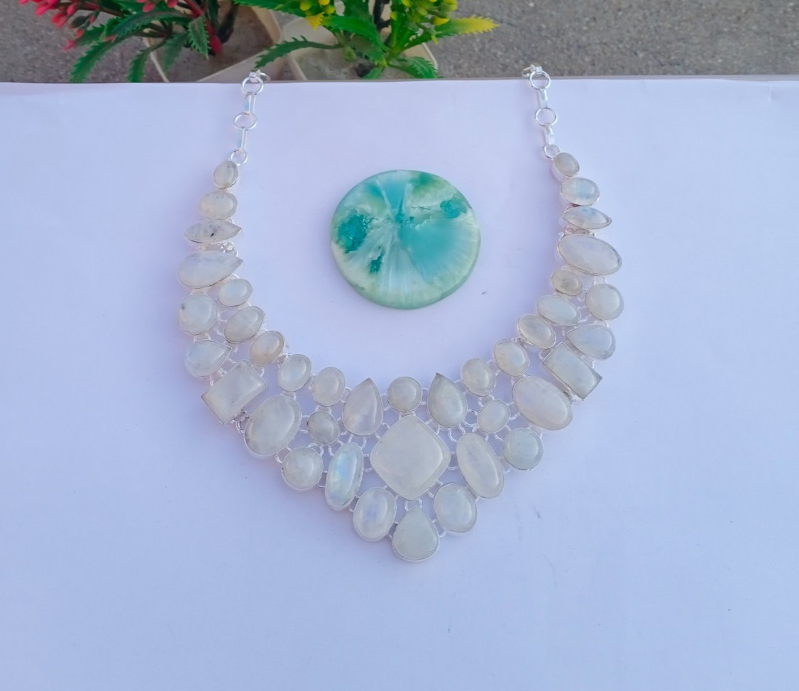 Beautiful Moonstone Gemstone Necklace 925 Sterling silver Jewelry For Girl