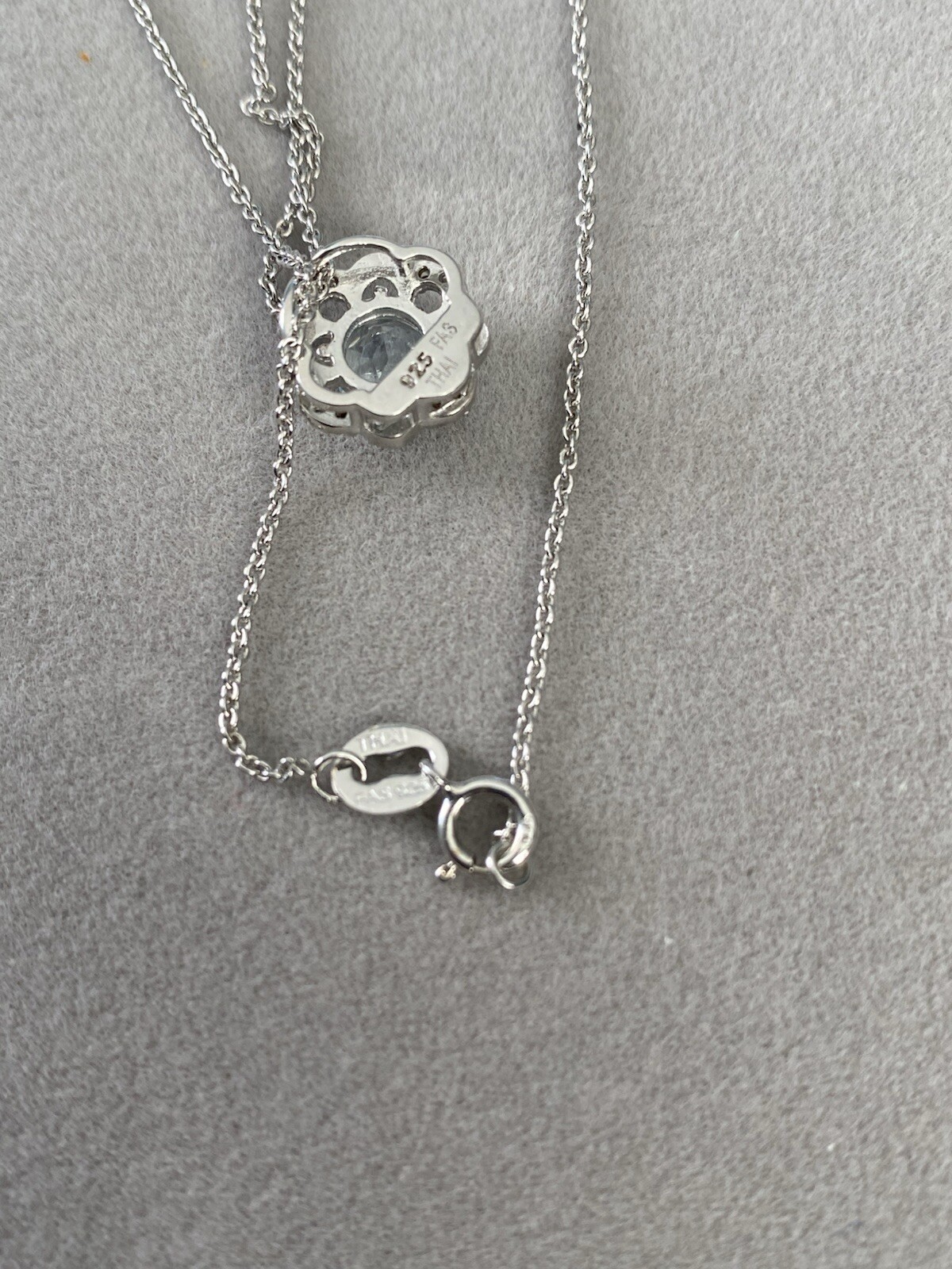 Blue Topaz and CZ Necklace Pendant Marked 925 THAILAND FAS