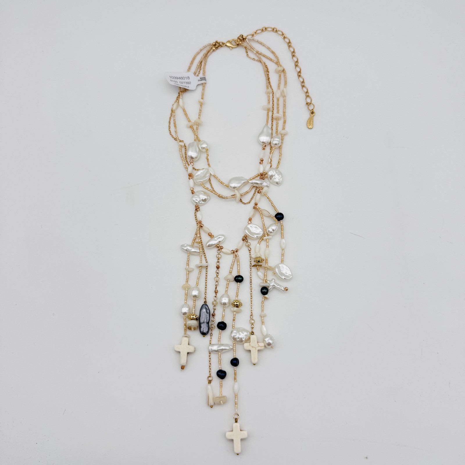 Free People Ariana Ost Something Beautiful Necklace Beaded Layer Cross Statement