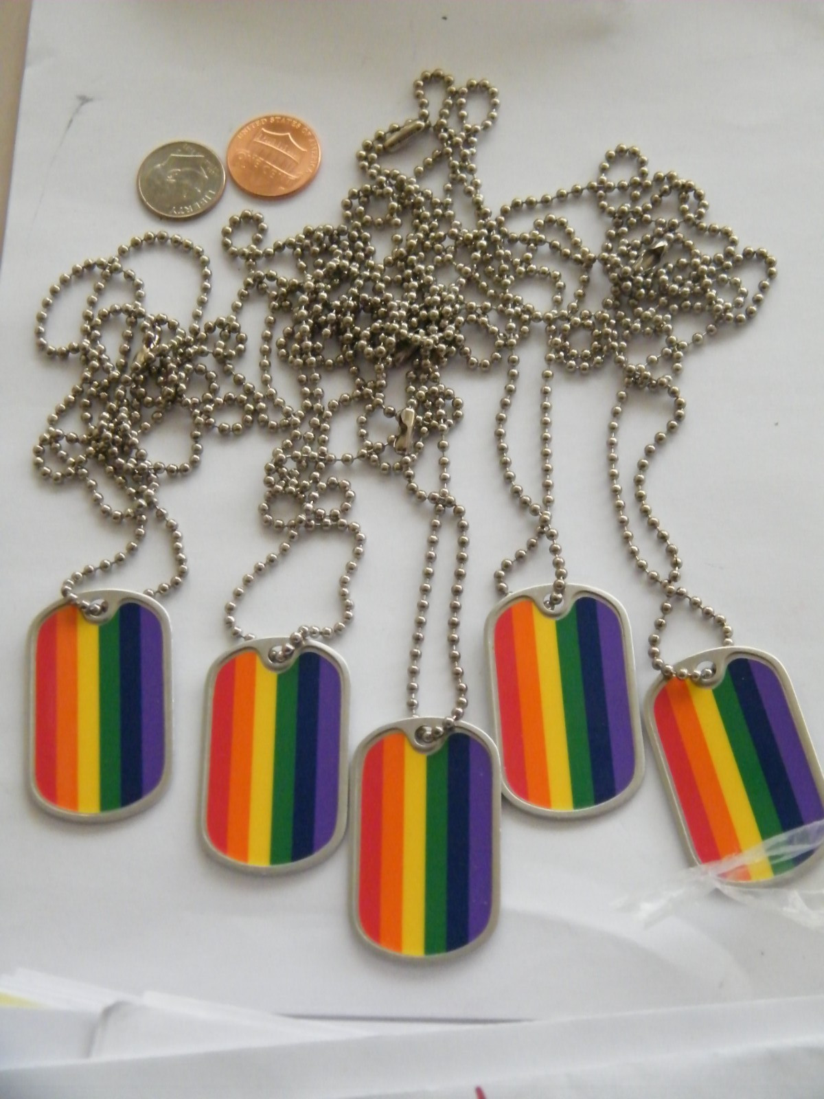 Lot of 5 Rainbow PRIDE Necklaces LGBTQ Charms Gay Flag Colors 29″ Chain NEW!