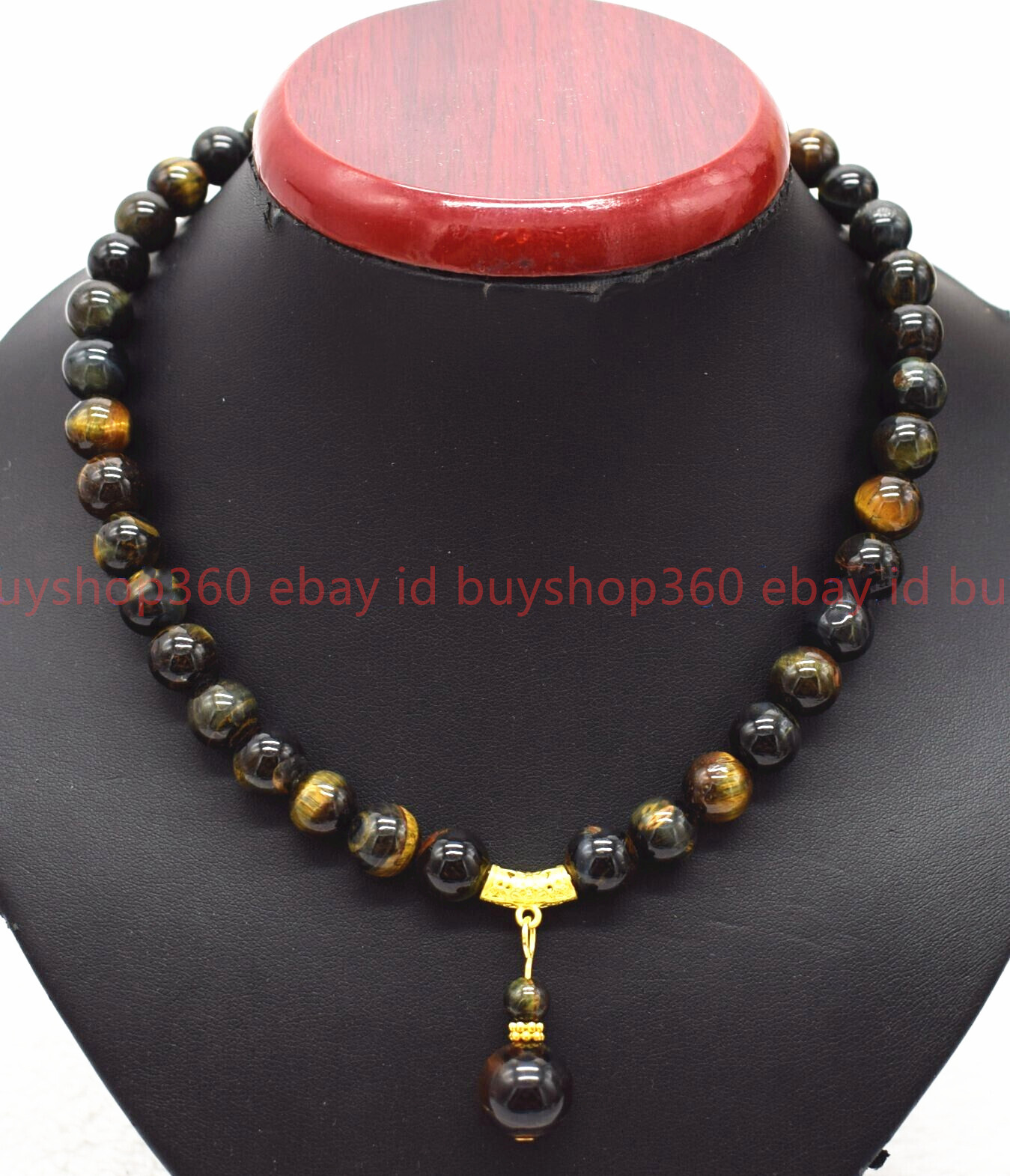 Natural 8/10mm Yellow Blue Tiger’s Eye Gems Round Beads Pendant Necklace 16-24in