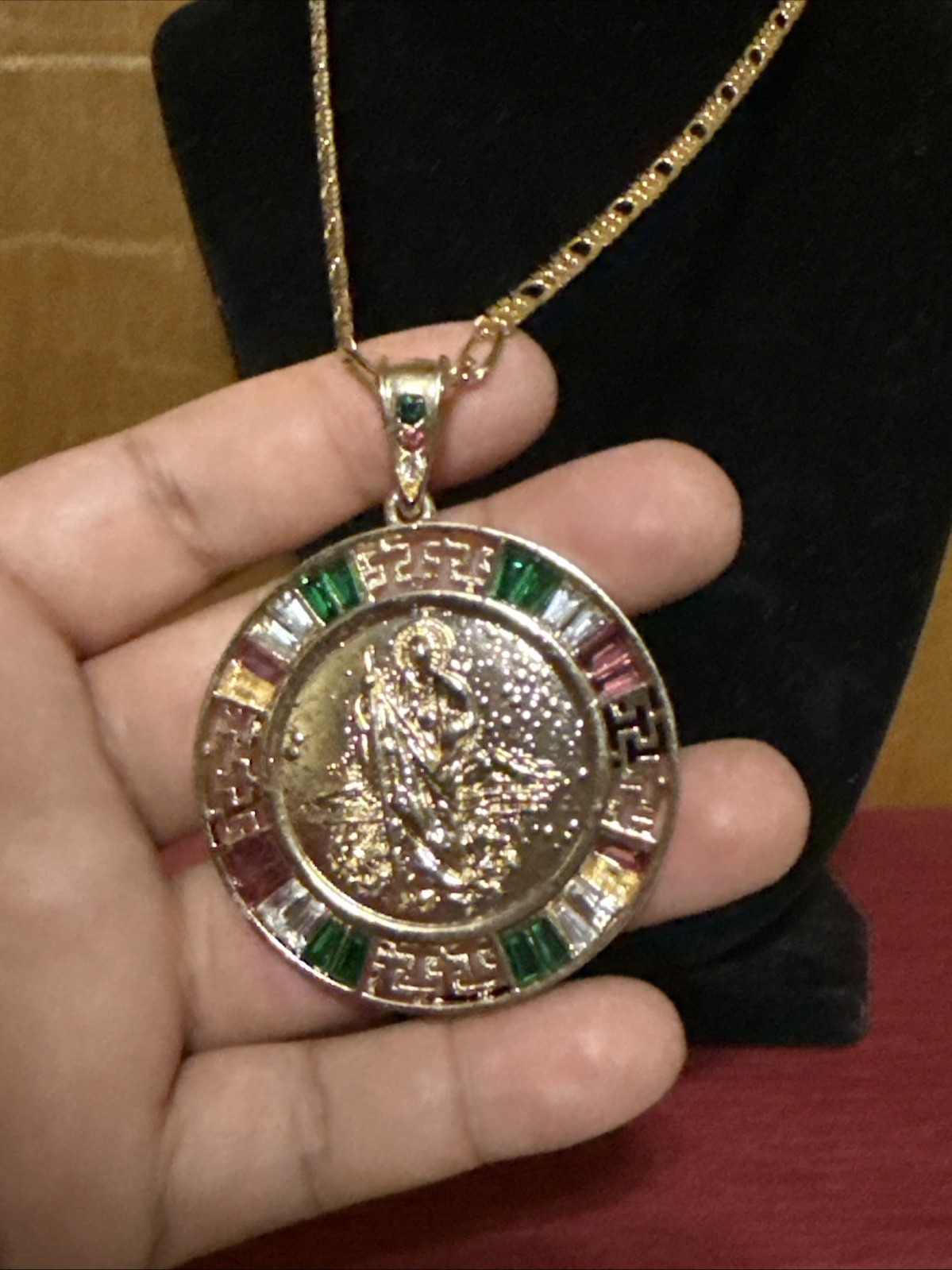 Xuping XP Saint Jude Pendant Figaro Chain Gold Plated CZ Necklace New