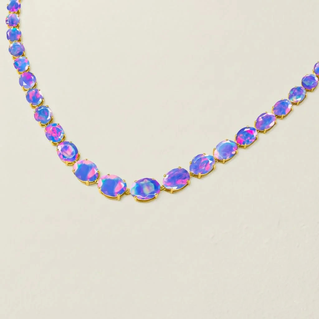 AAA Lavender Opal Gemstone Tennis Necklace for Her, Opal Gemstone 925 Silver