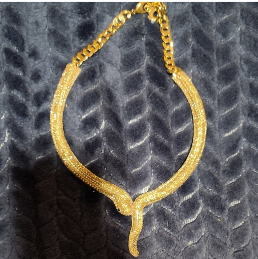 Deepa Gurnani Gold Tone Manasa Boa Snake Handmade Necklace, Tag In Box