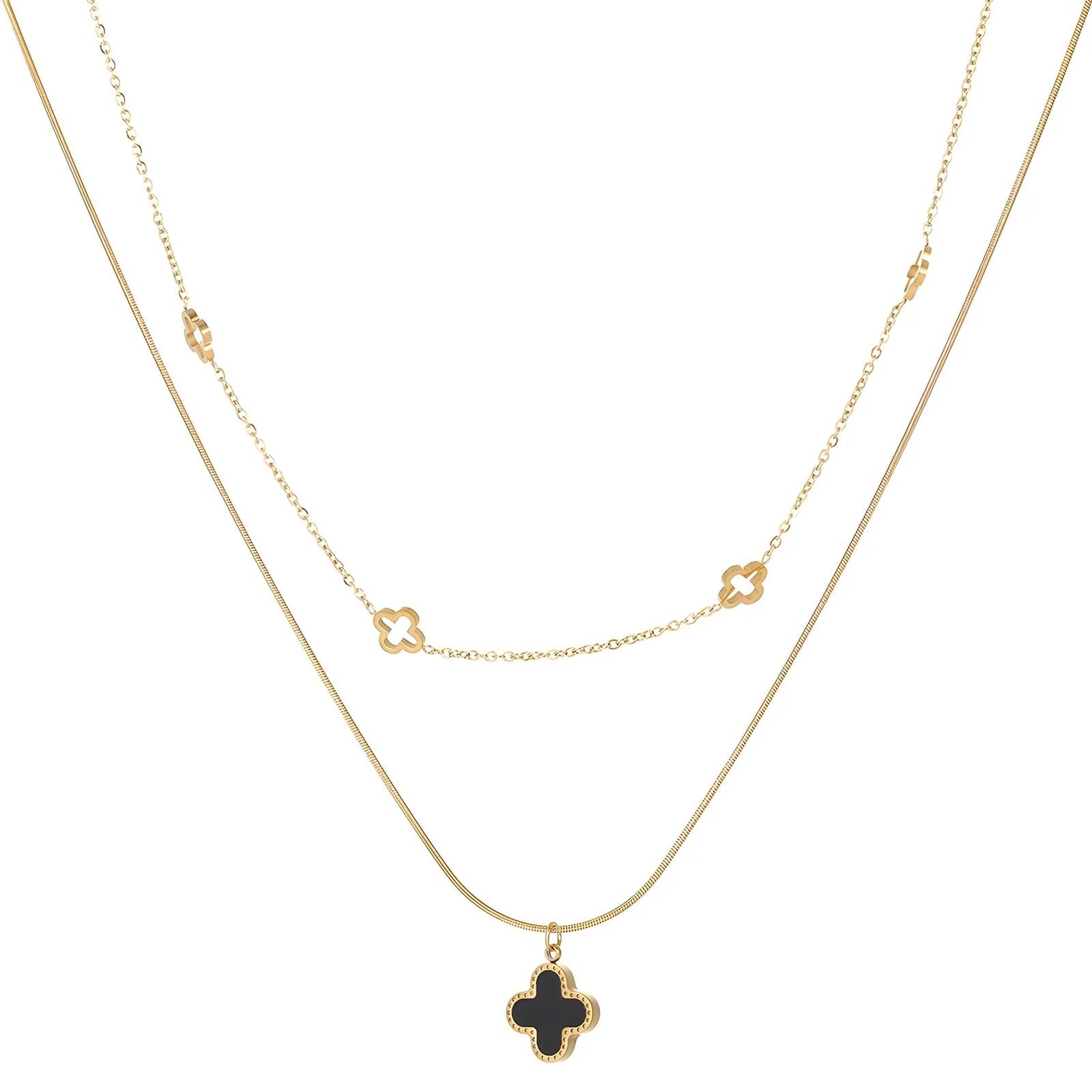 18K Gold Plated Flower Double Layer None Tarnish Waterproof Necklace