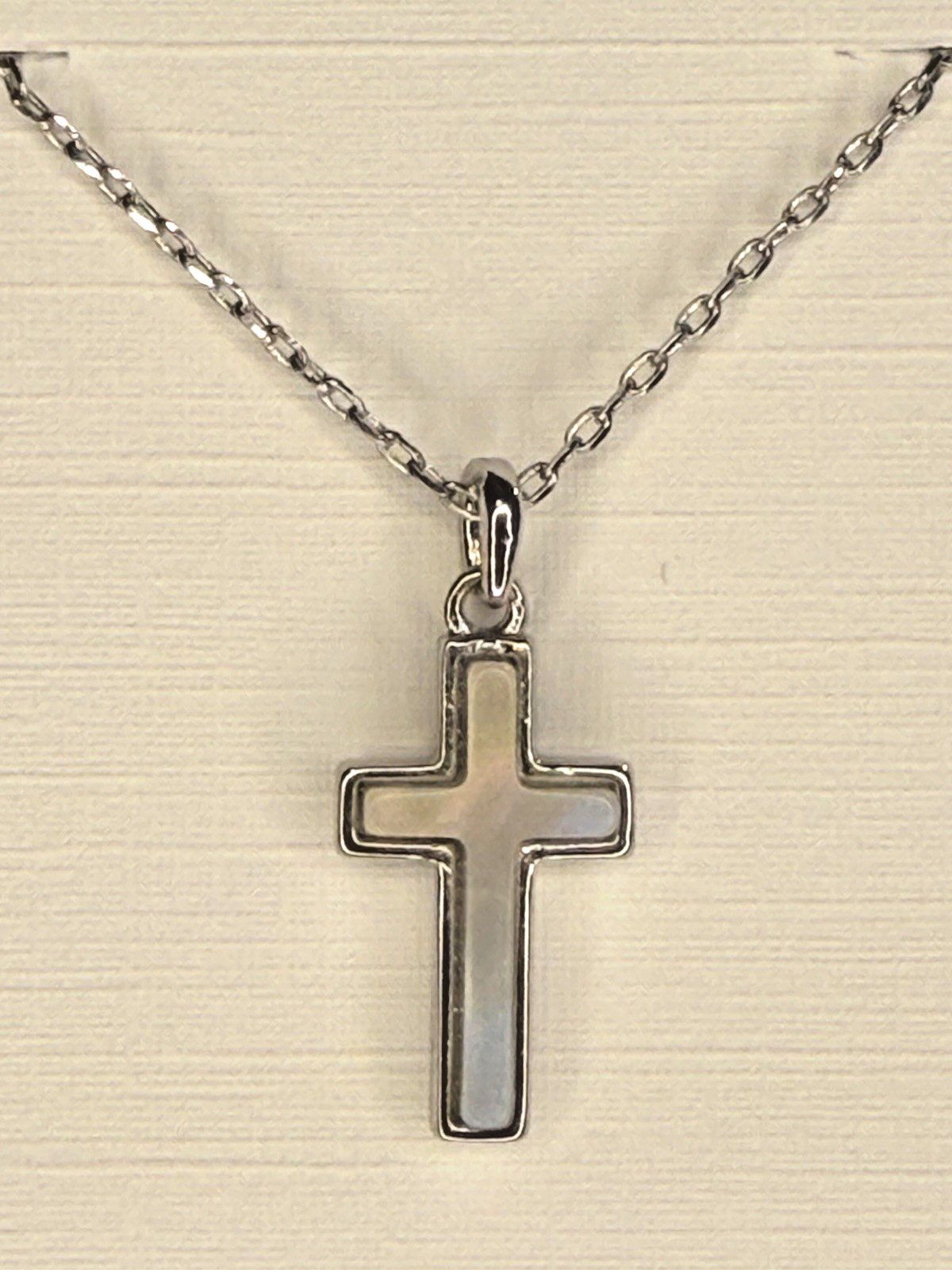 Kendra Scott Cross Pendant Necklace Silver Rhodium White Kyocera Opal 19” NWT