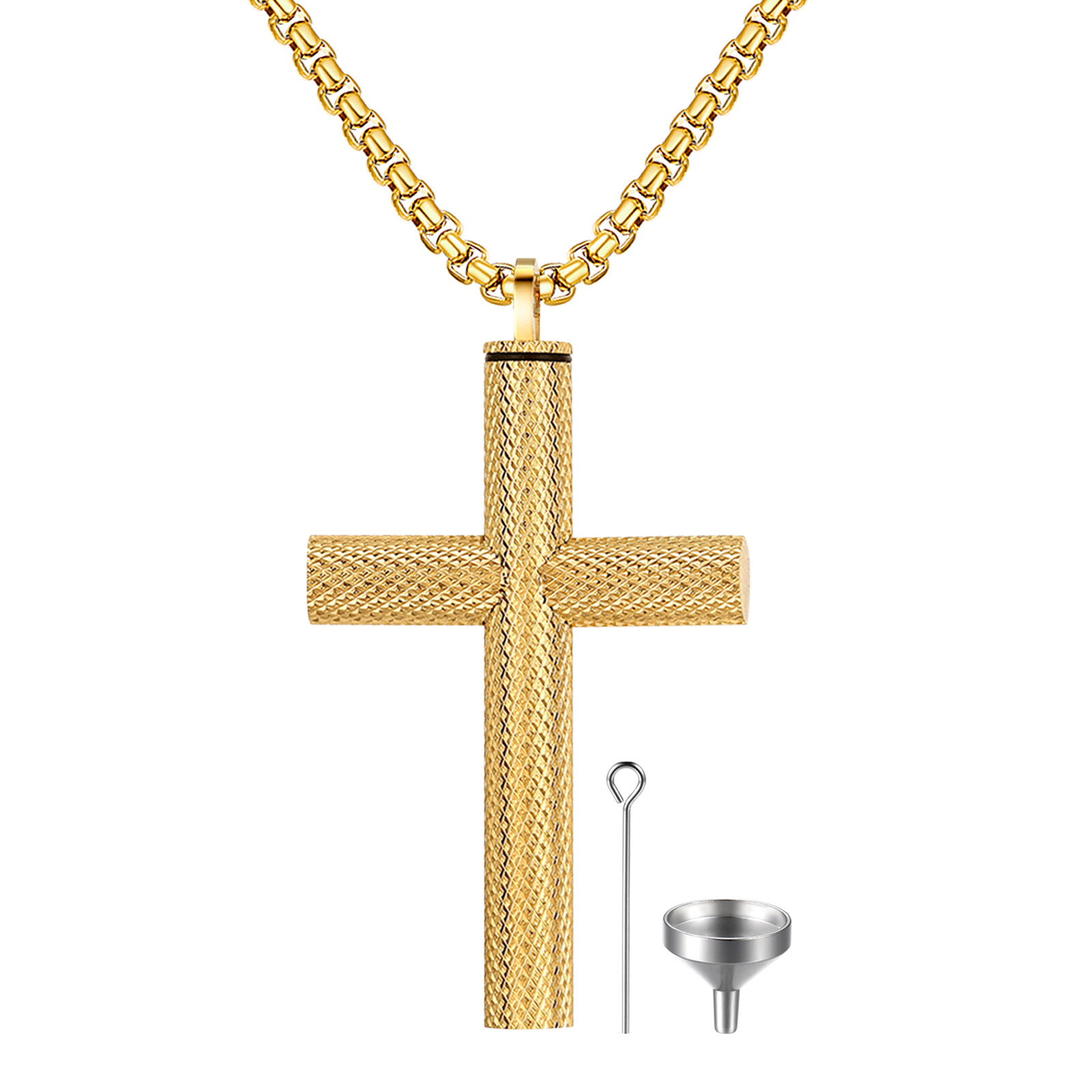 Cross Urn Necklace Pendant Stainless Steel Cremation Ash Keepsake Jewelry 22″