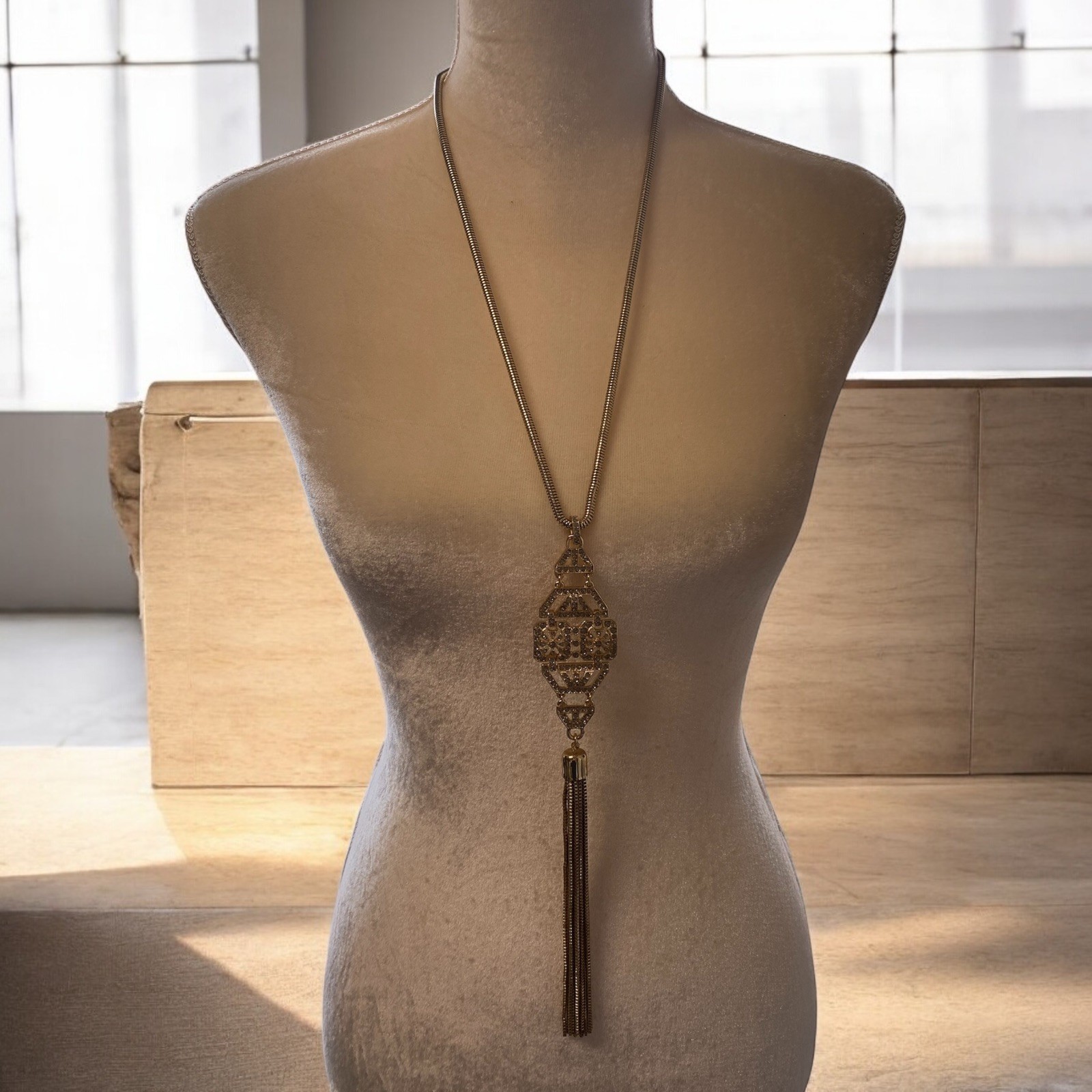 Cara New York Goldtone Crystal Medallion Tassel Necklace