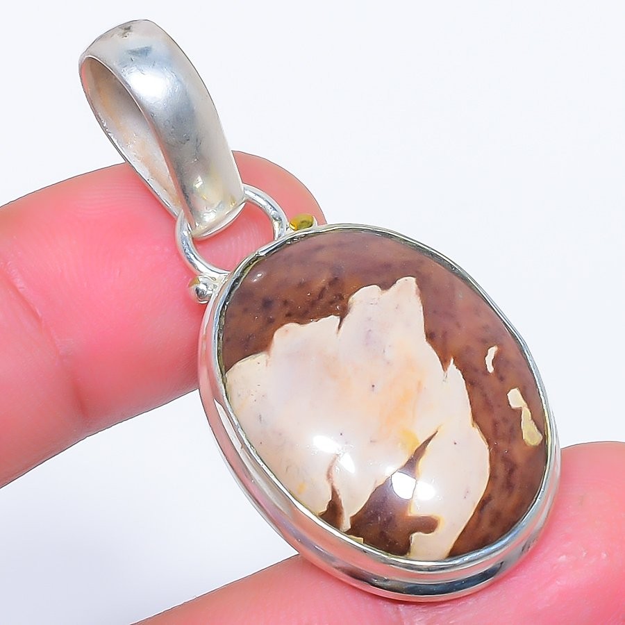 Natural Peanut Wood Jasper Gemstone 925 Silver Plated Pendant 1.8″ F2631