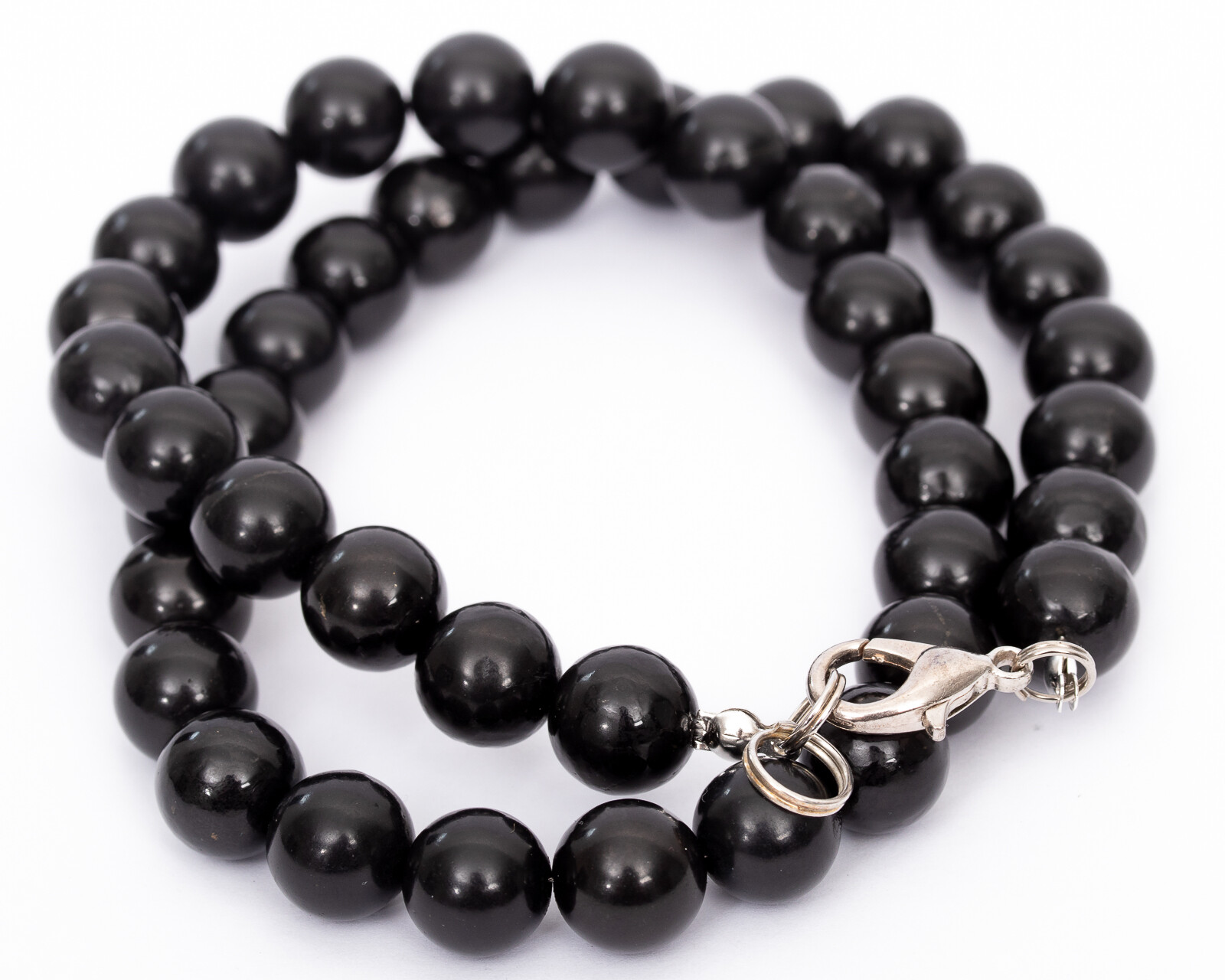 SHUNGITE Beads 10mm Necklace Polished EMF Protection Stone 20″