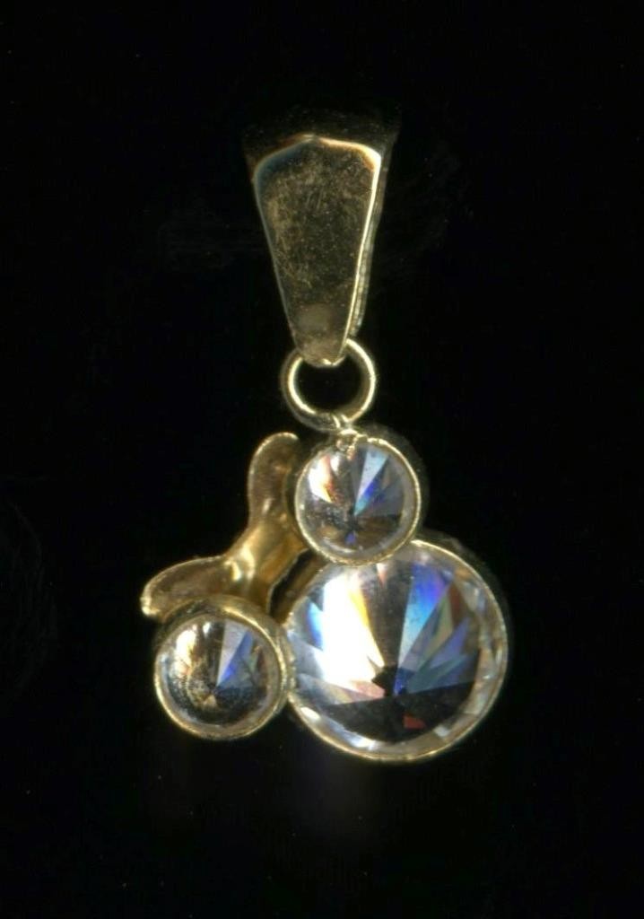 10K 16mm Solid Yellow Gold Minnie Mouse Clear Crystal CZ Disney Pendant ec