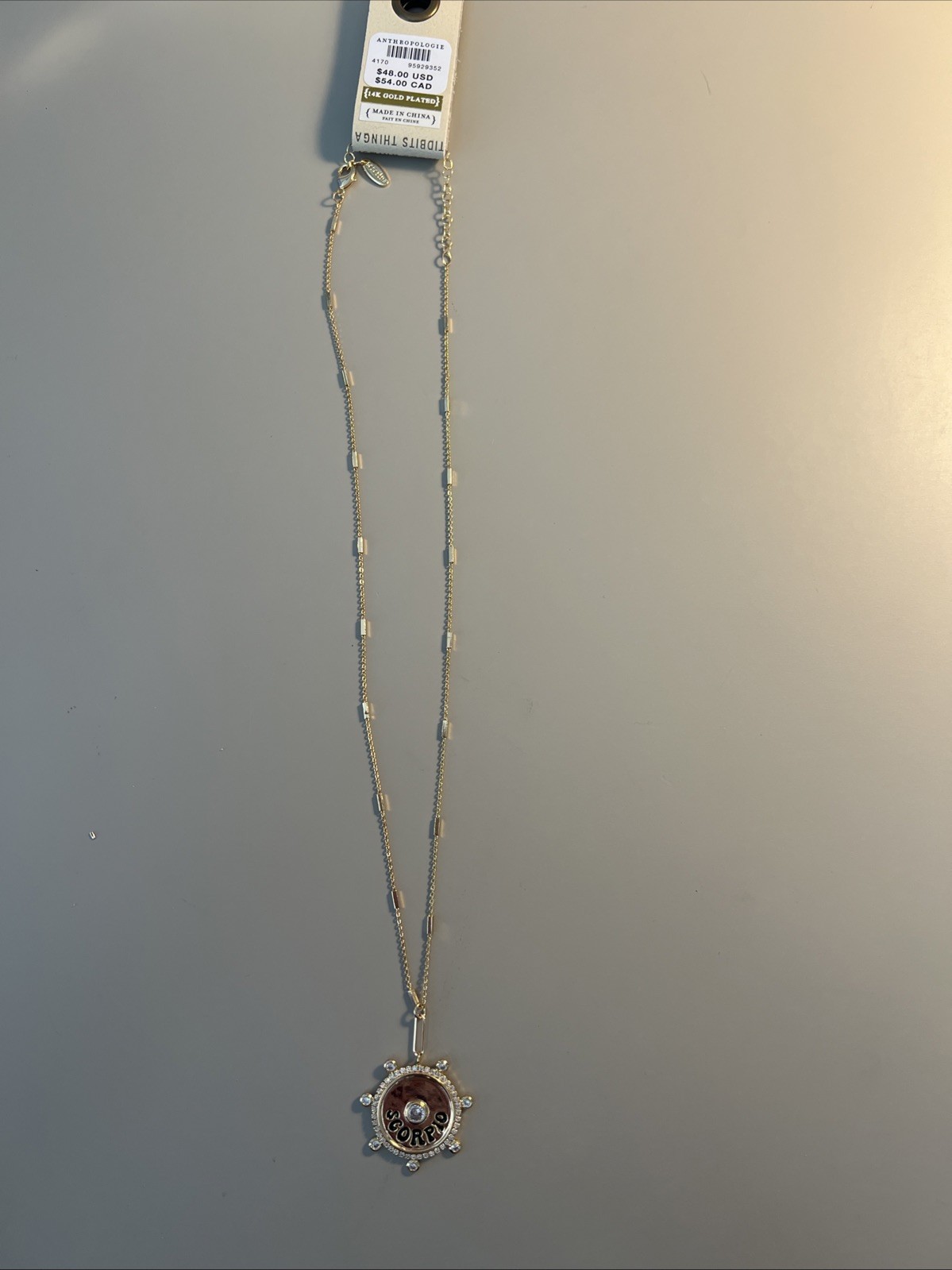 Anthropologie Scorpio Zodiac Necklace 14K Gold Plated