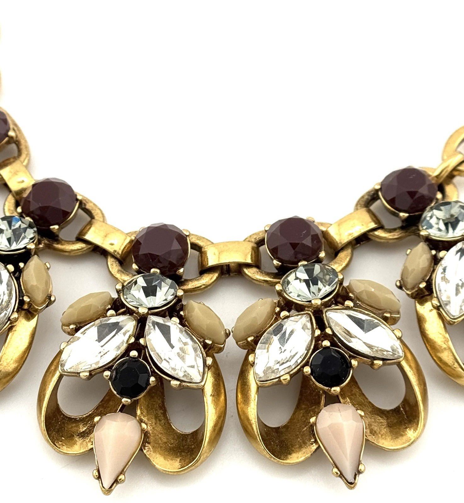 J.Crew Statement Necklace Gold Tone Crystal Cabochon Bib Necklace Adjustable