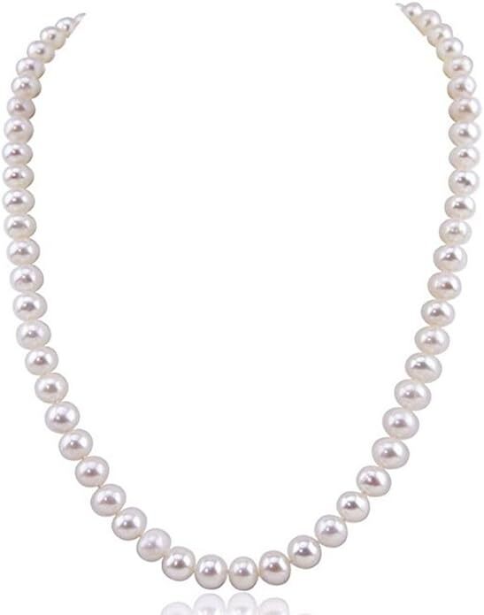 Natural White 8mm Freshwater Pearl Necklace 17” Gold Clasp