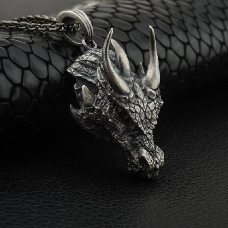 Men’s Fashion Jewelry Silver Dragon Viking Pendant Necklace 158