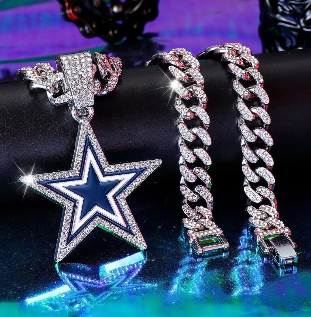 DALLAS COWBOYS Silver Diamond Chain Fan Jewelry Bling Hip Hop Pendant+20″ Chain