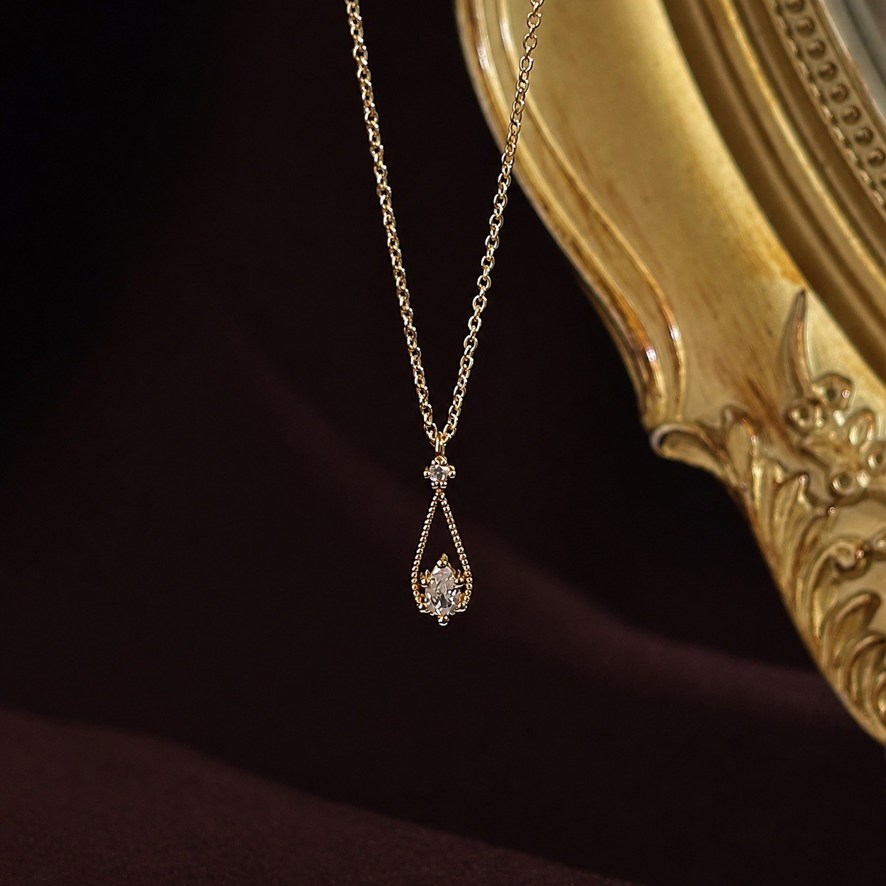 14K Gold Plated Teardrop CZ Pendant Necklace Minimalist Adjustable Necklace 128
