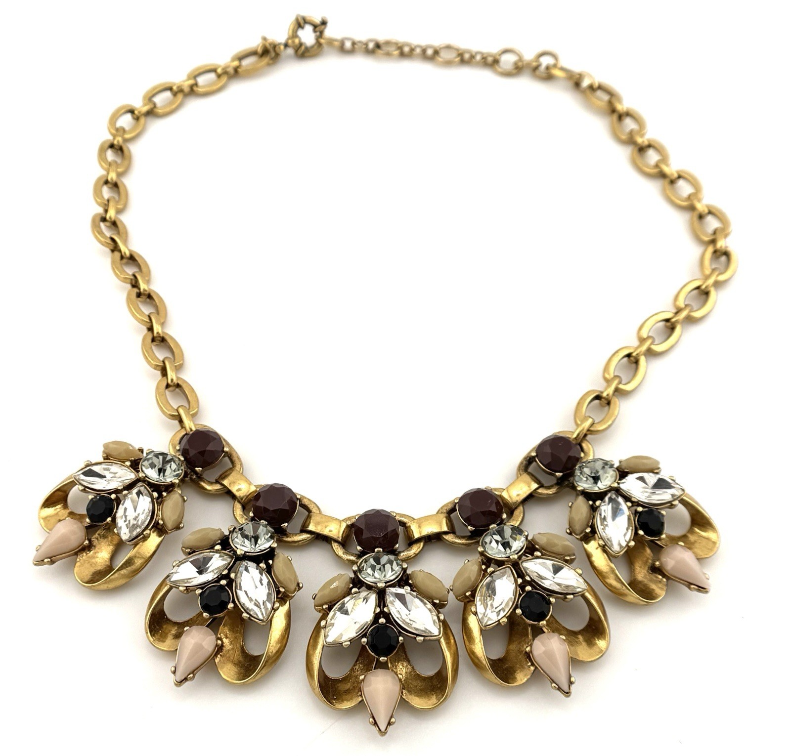J.Crew Statement Necklace Gold Tone Crystal Cabochon Bib Necklace Adjustable