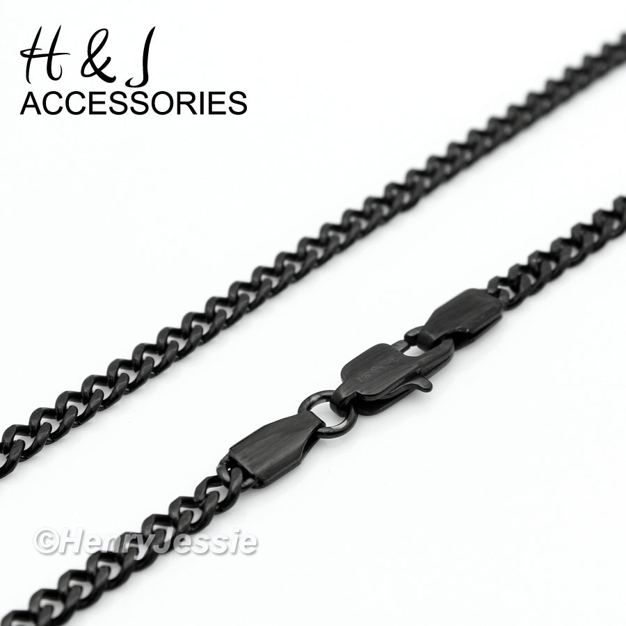 16-36″MEN Stainless Steel 3mm Black Plated Cuban Curb Link Chain Necklace*AN133