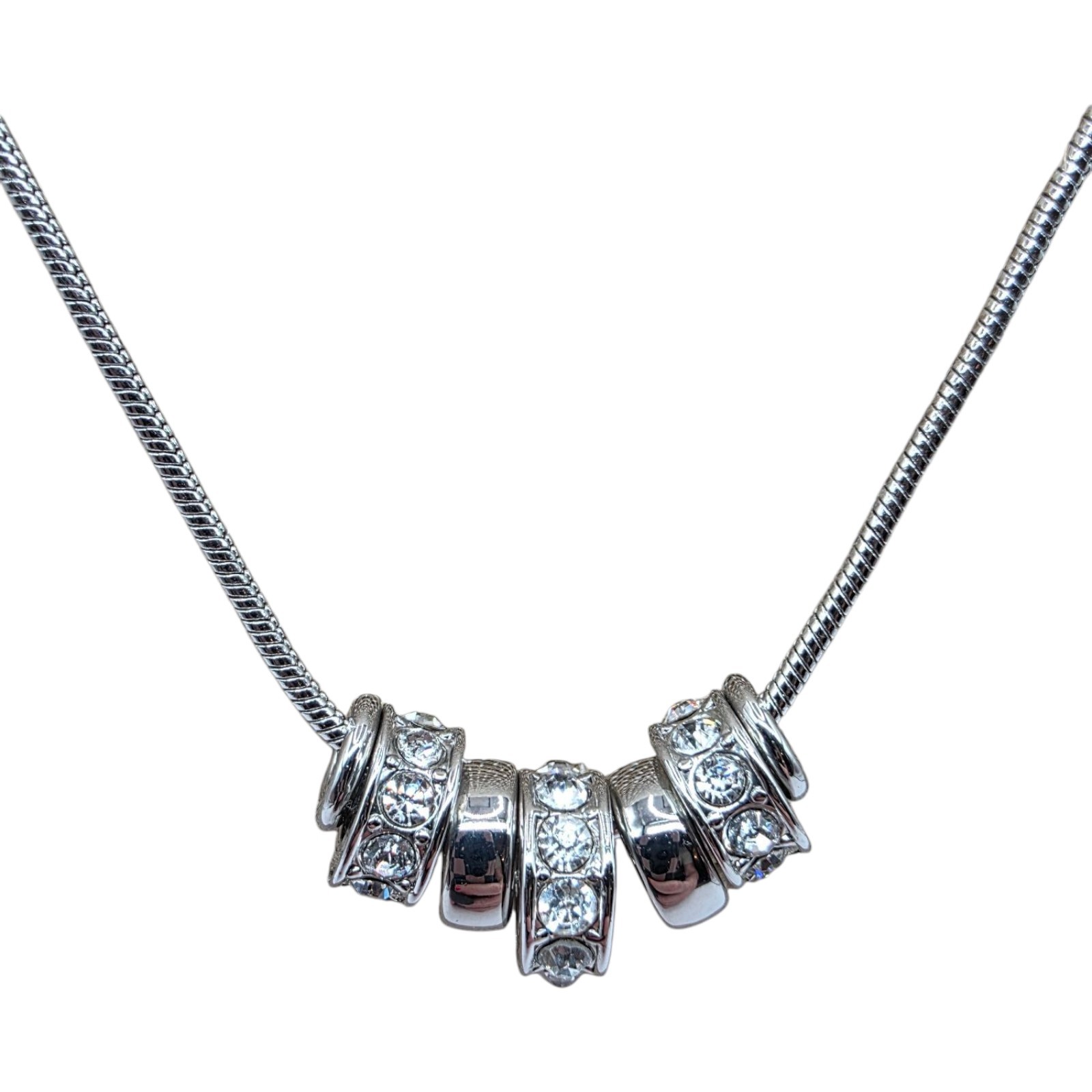 Nicole By Nicole Miller Necklace Silver Tone Rhinestone Snake Chain Adjustable