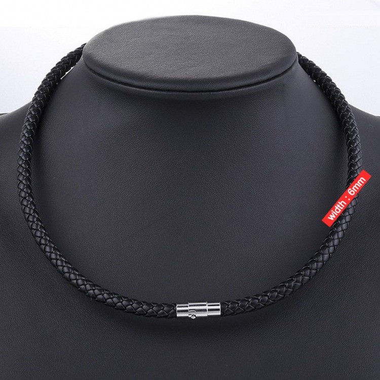 Hand-Woven Faux Leather Rope Bare Chain, Metal Push Lock, 45-90cm