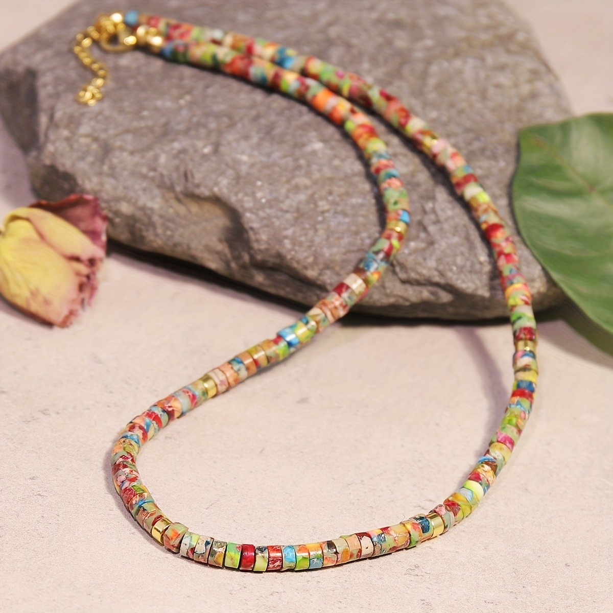 Colorful Sea Sediment Jasper Necklace Beaded Choker Healing Dainty Women Gifts