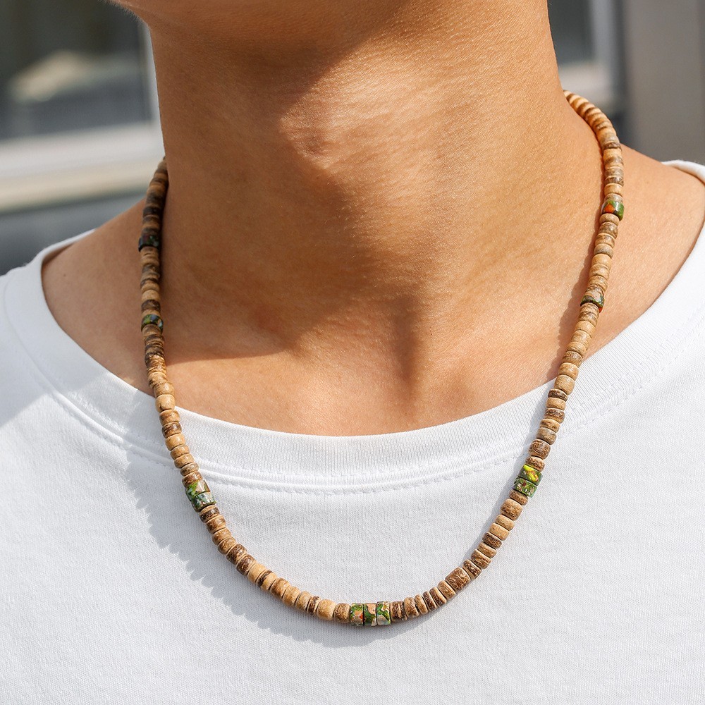 Boho Coconut shell Stone Bead Necklace for Men Women Bohemia Fashion Surf Choker