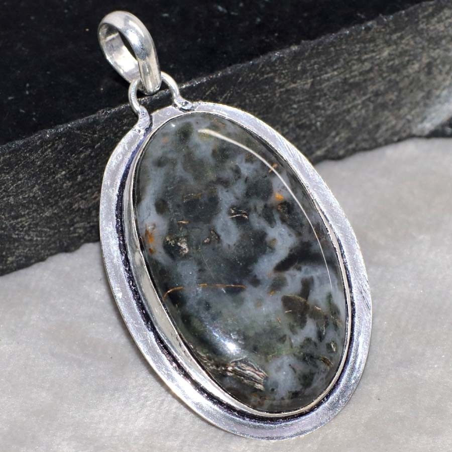 925 Silver Plated Moss Agate Pendant 2.1″ Everyday Glam Jewelry Trendy MJ