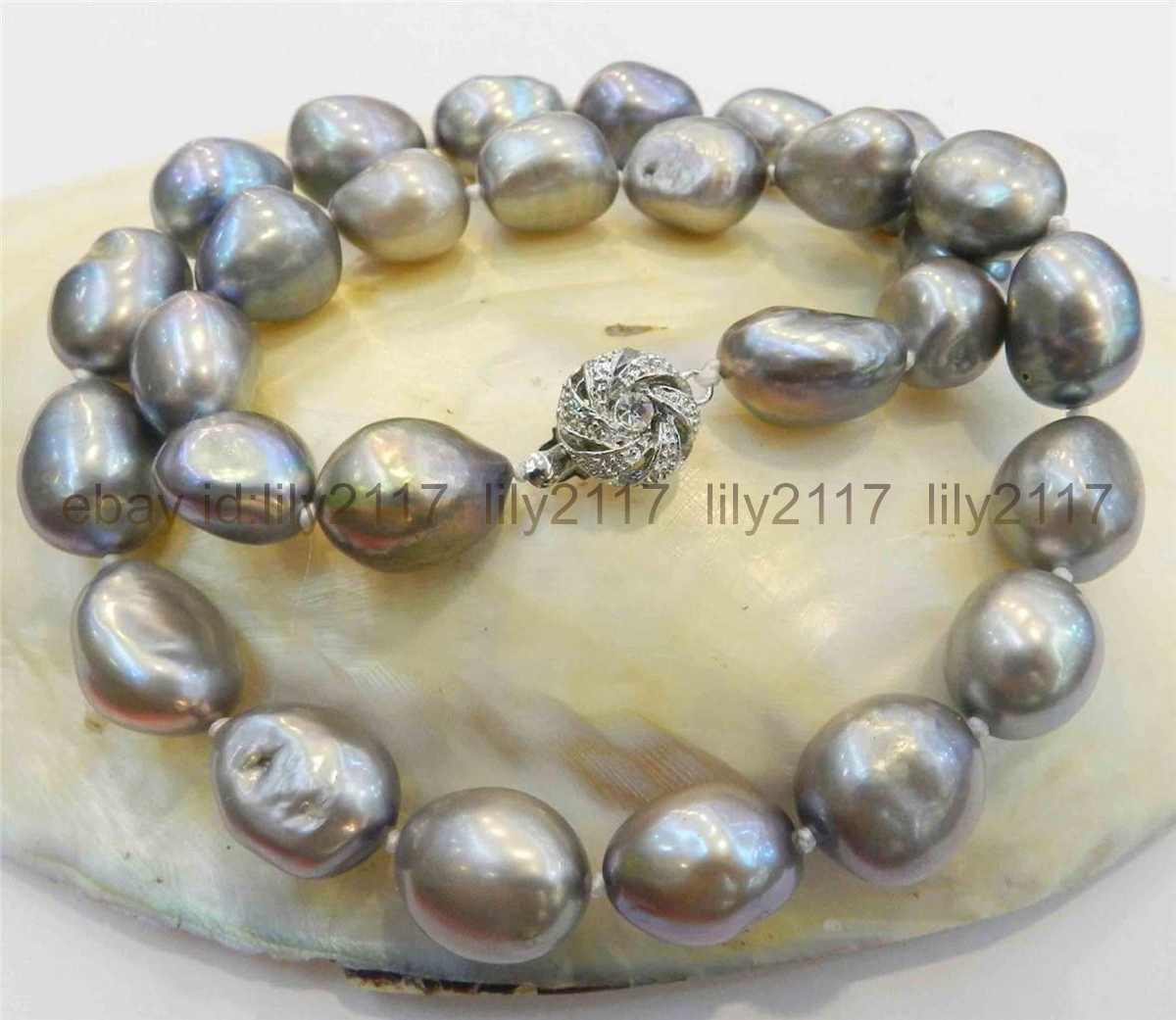 LONG 20 INCHES 10-12MM SILVER GRAY BAROQUE CULTURED PEARL NECKLACES AA