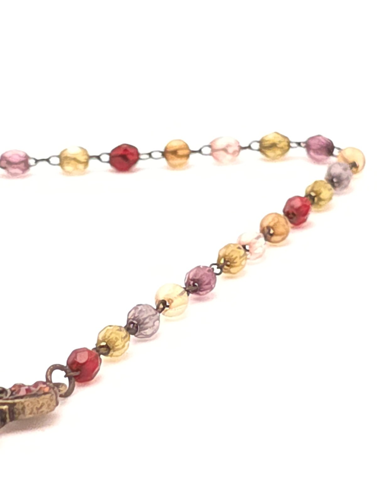 Vintage Multicolor Beaded Y-Drop Necklace Red Teardrop Crystal Floral Drop