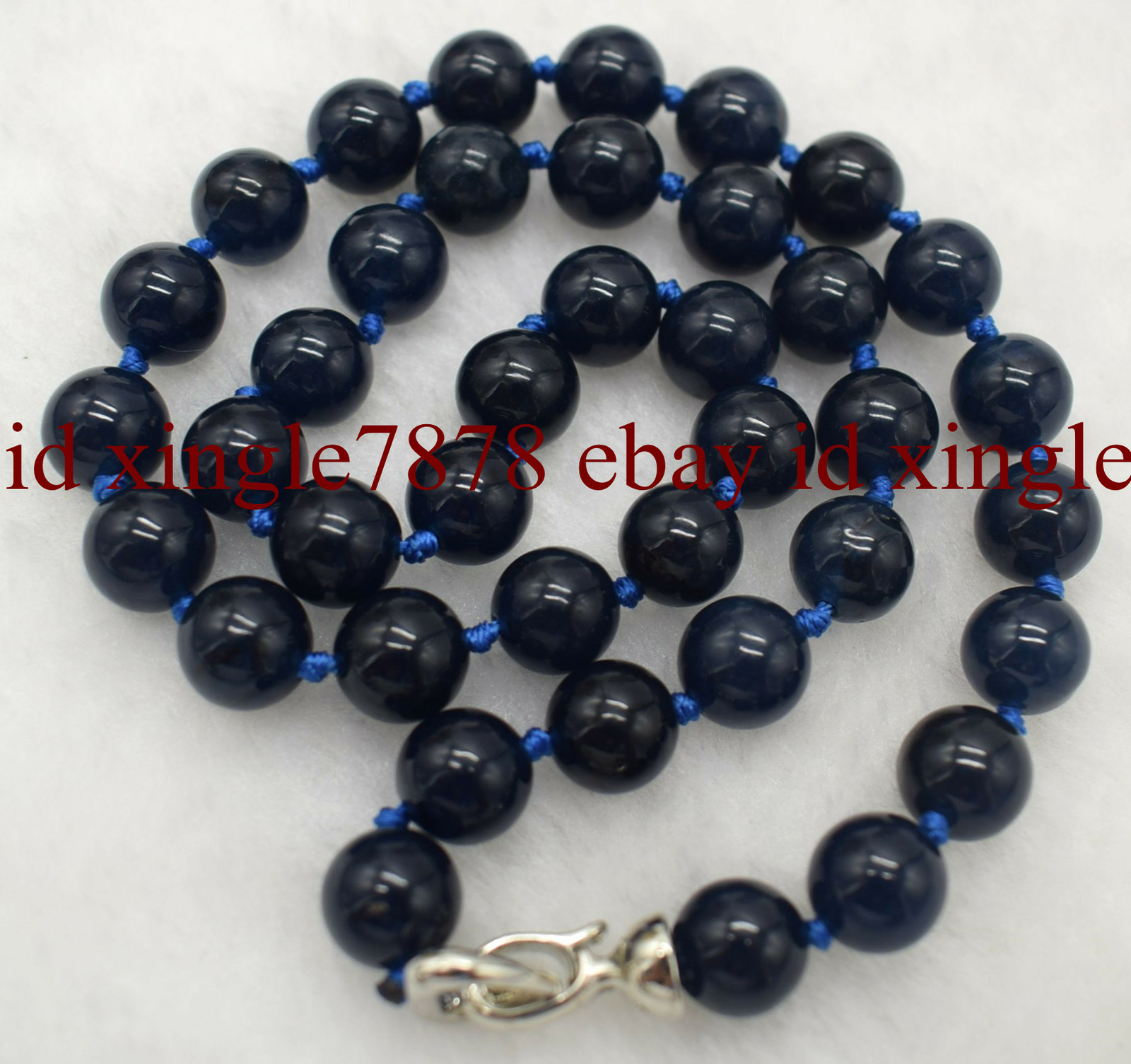 Long 20 Inch Natural 10mm Black Blue Jade Round Gemstone Beads Necklace AAA+