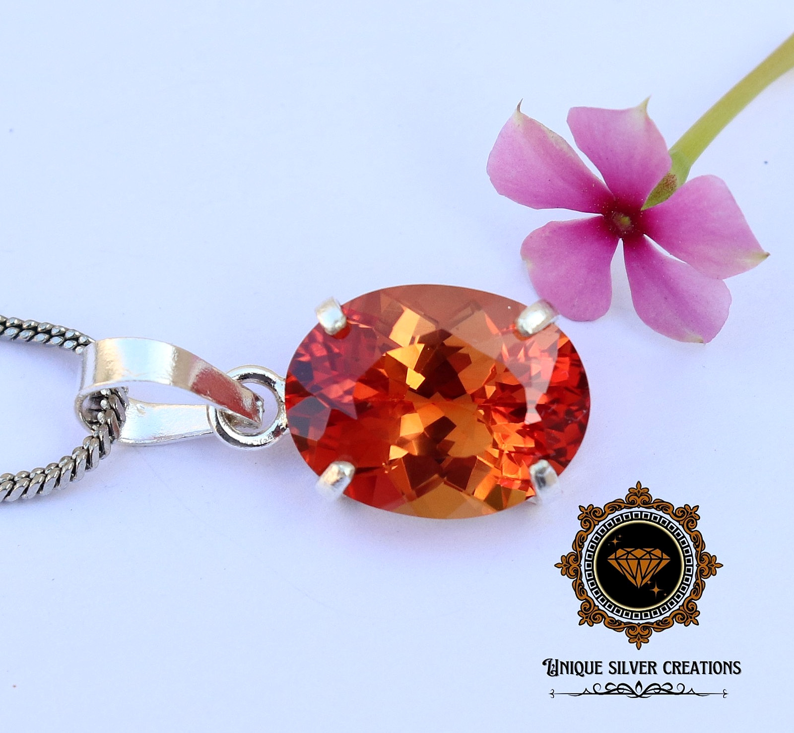 Natural Padparadscha Sapphire 925 Silver Pendant Certified Oval Loose Gemstone