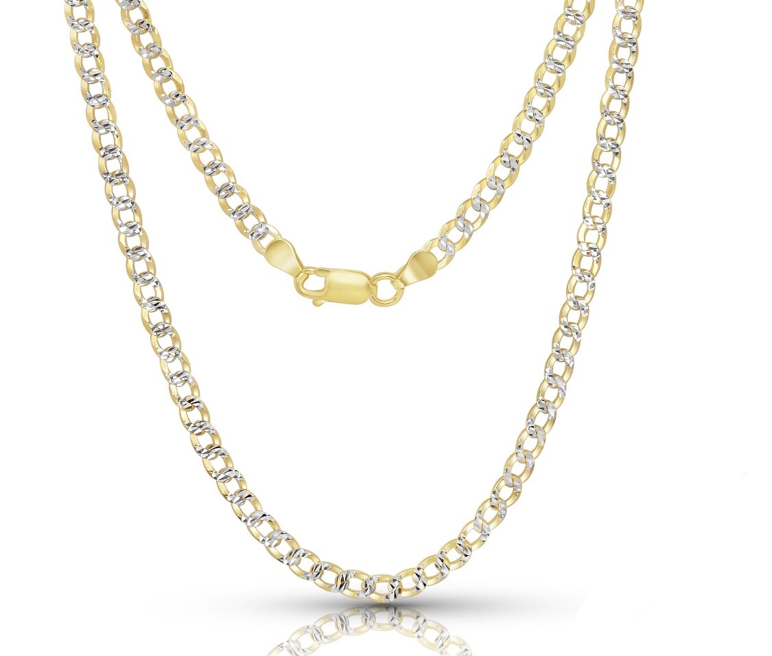 14k Yellow Gold Plated Over Sterling Silver Curb Link 4MM Italian Chain Necklace