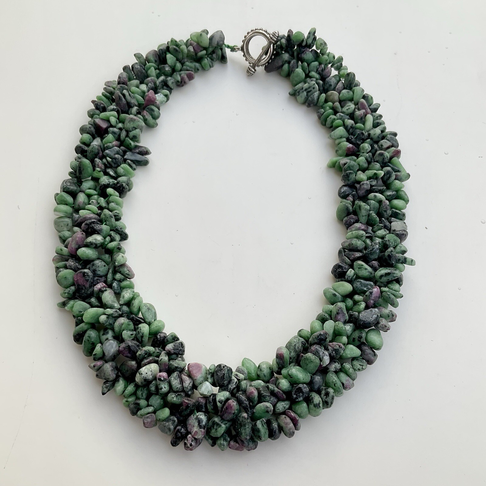 Handcrafted Green & Purple Chipped Gemstone Collar Statement Necklace, 17 Inches