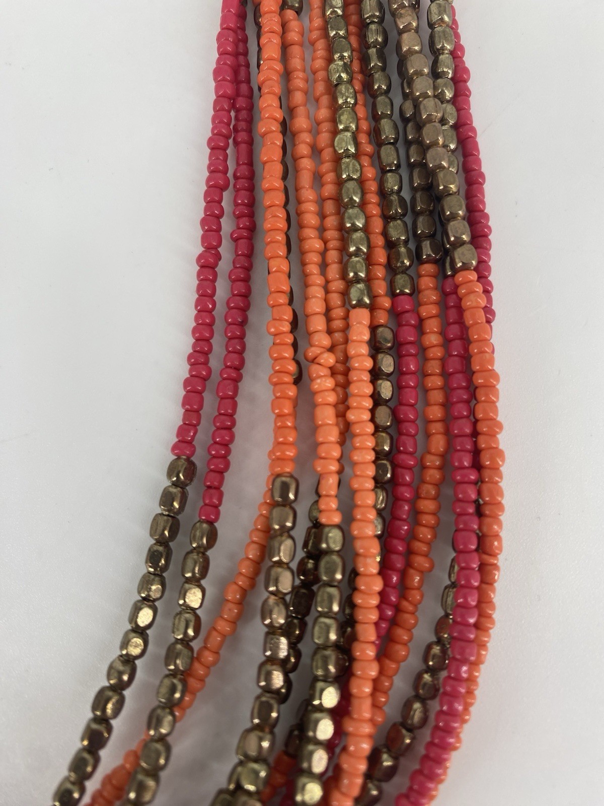 Layered Beaded Glass Metal Necklace Orange Bronze Red Adjustable Lobster Closure