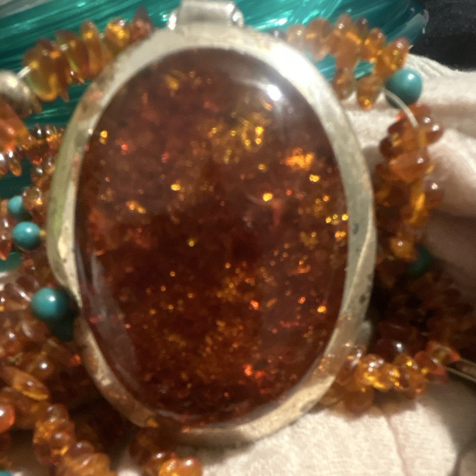 Jay King DTR Amber and Turquoise Beaded Strand 925