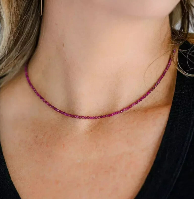 Natural Ruby Choker Necklace Faceted Beads Healing Reiki Energy Jewelry Women