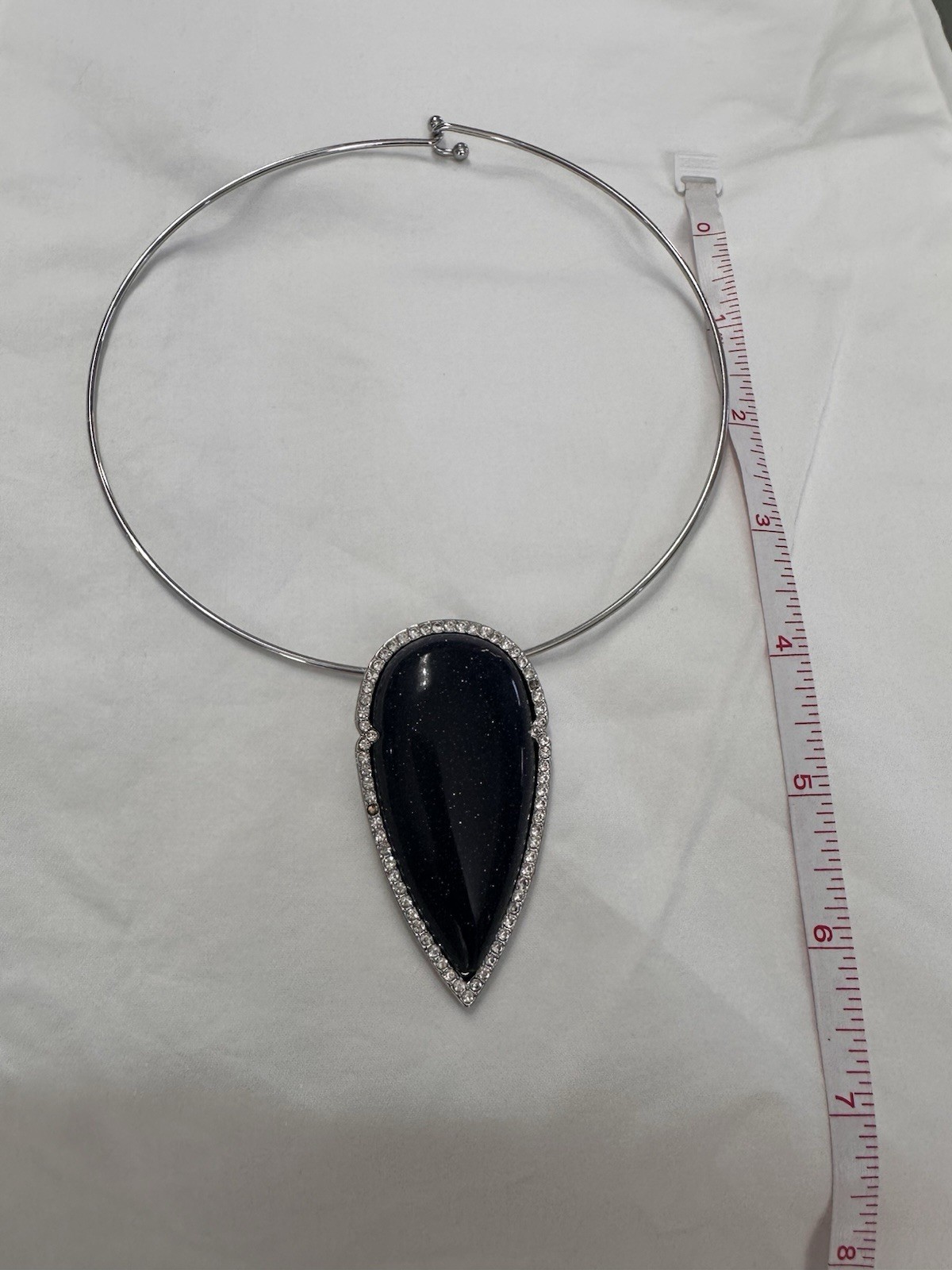 Omega Collar Necklace w/ Black Teardrop Halo Crystal Pendant & earrings combo