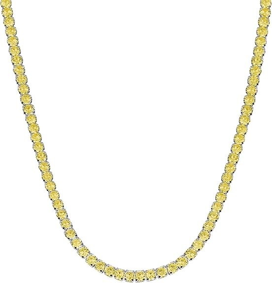 Women’s 18k White Gold Plated Yellow CZ 4MM Round Cut Tennis Necklace – 18″