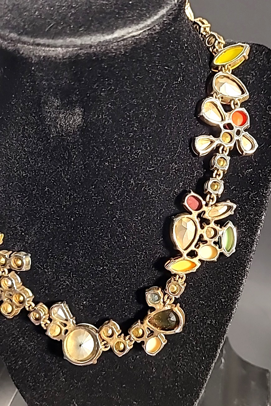 J Crew Melange Statement Necklace Multicolor Crystal Rhinestone Silver Tone 18″
