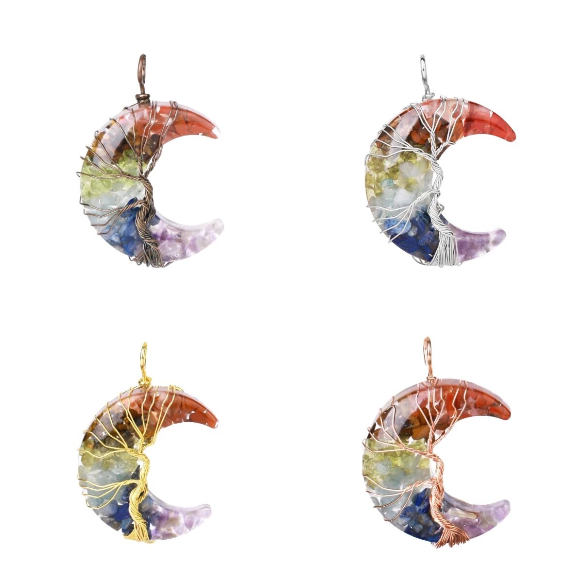 Fashion 7 Chakra Moon Pendant Energy Crystal Crescent Resin Gemstone Jewelry