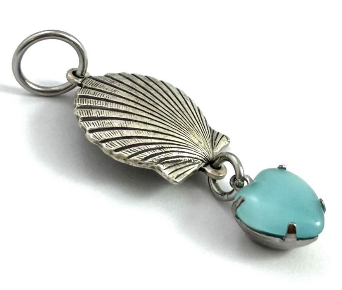 Seashell Blue Heart Pendant Silver Plated Shell Beach Ocean Jewelry Charm