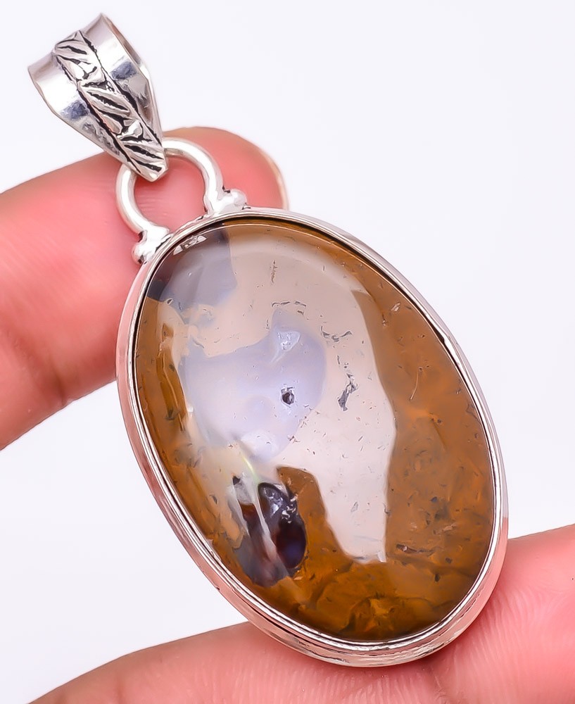 Natural Boulder Opal Gemstone 925 Silver Plated Jewelry Pendant 2.1″ S269