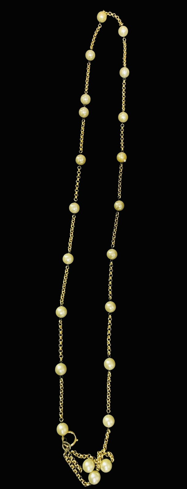 Vintage Gold Tone Faux Pearl Beaded Chain Necklace Elegant Fashion Jewelry