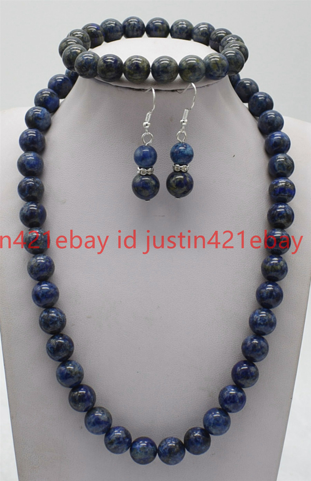 AAA+ Genuine 6/8/10/12/14mm Blue Lapis Lazuli Round Beads Necklace Bracelet Set
