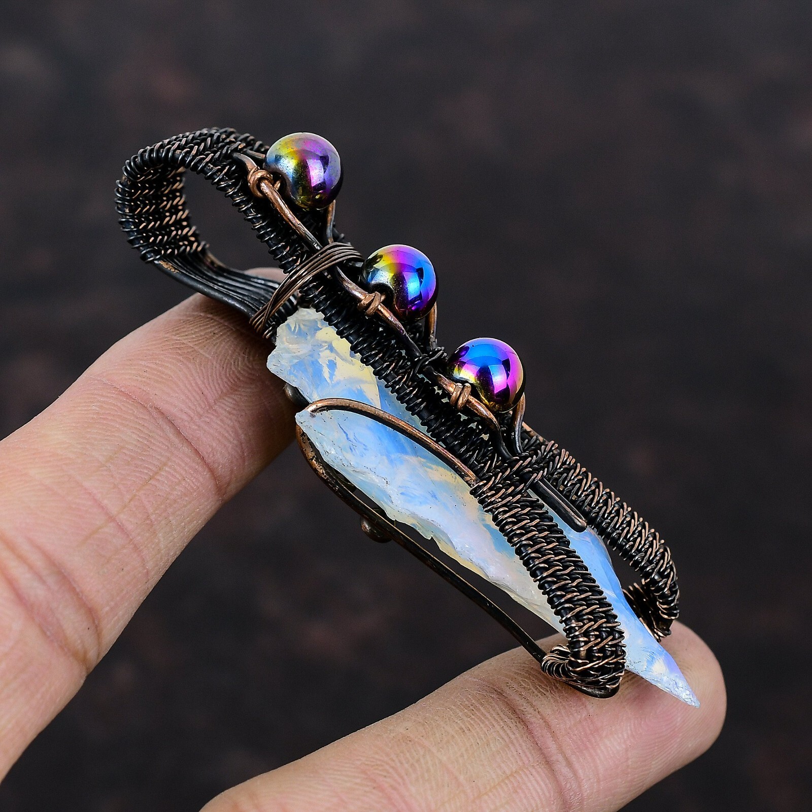 Women Day Sale Milky Opal Rough Copper Wire Wrapped Pendant For Girls 3.07″