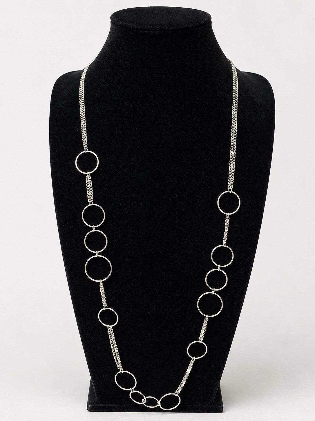 Lot of 2 Long Silver Tone Geometric Circle Link Necklaces Modern