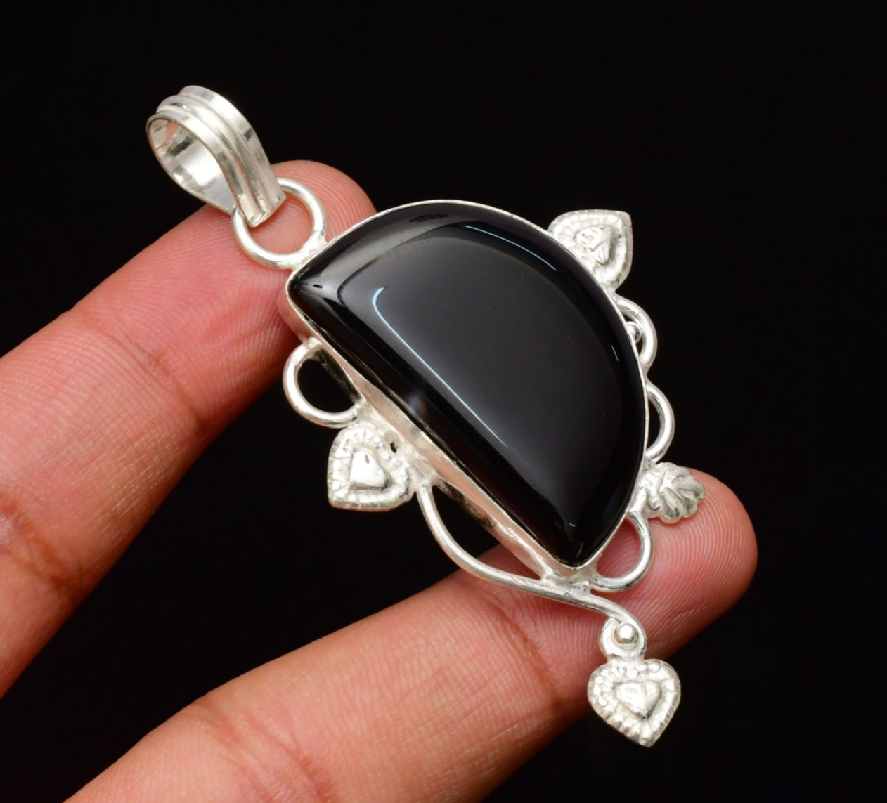 Black Onyx Gemstone Handmade 925 Sterling Silver Jewelry Pendant 2.44″